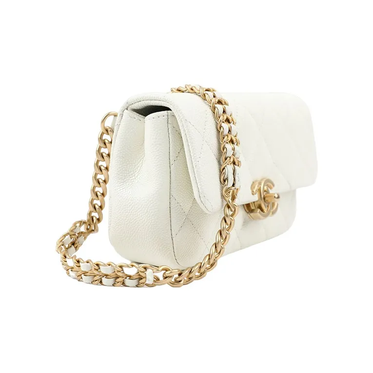 CHANEL 22P Grain Embossed Caviar Cow Leather Shoulder Bag, Crossbody Bag Women's White-1