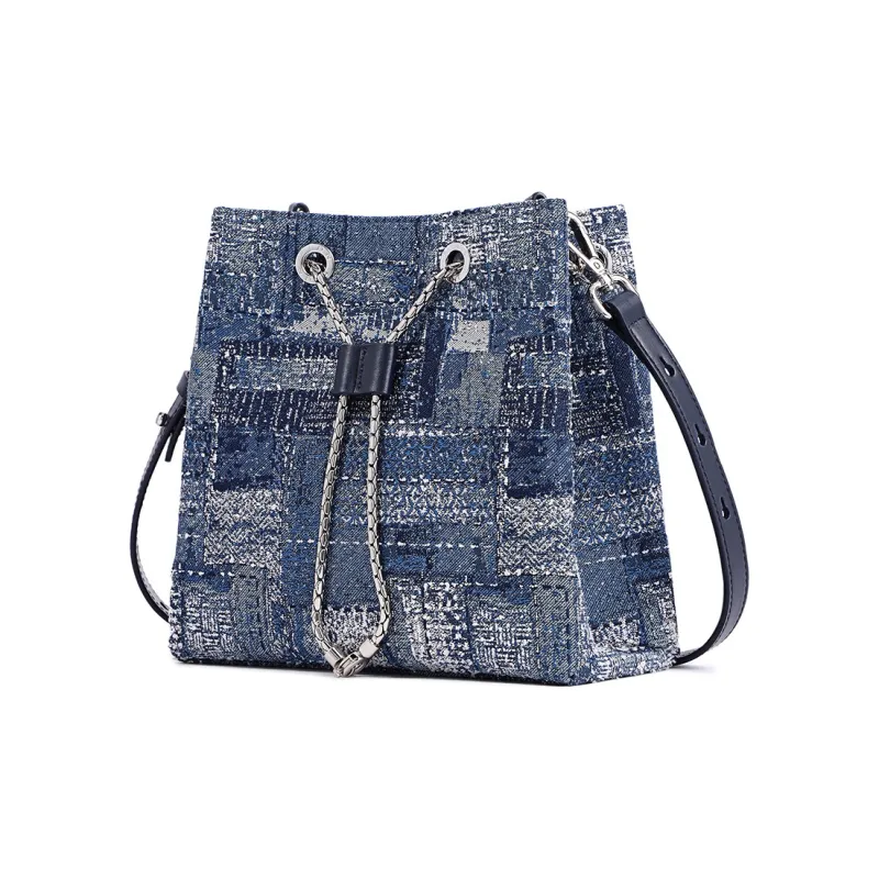 FION Fabric Bucket Bag, Shoulder Bag, Crossbody Bag Women's Dark Blue-1