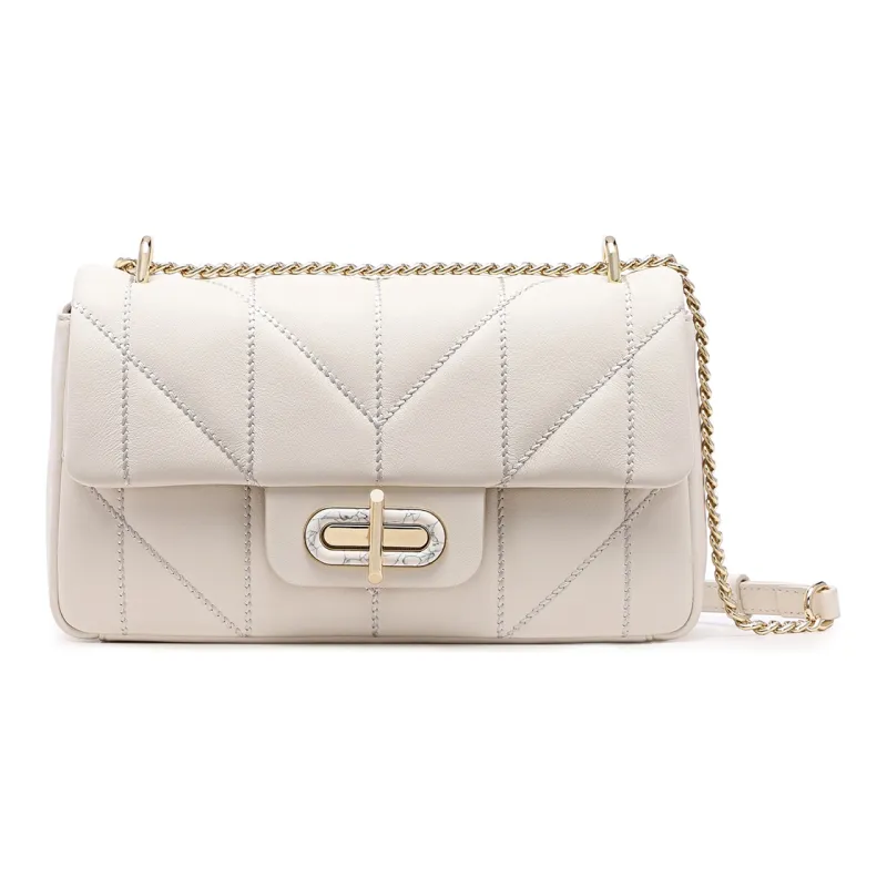 FION Cow Leather Shoulder Bag Crossbody Bag Women's Black/White-0