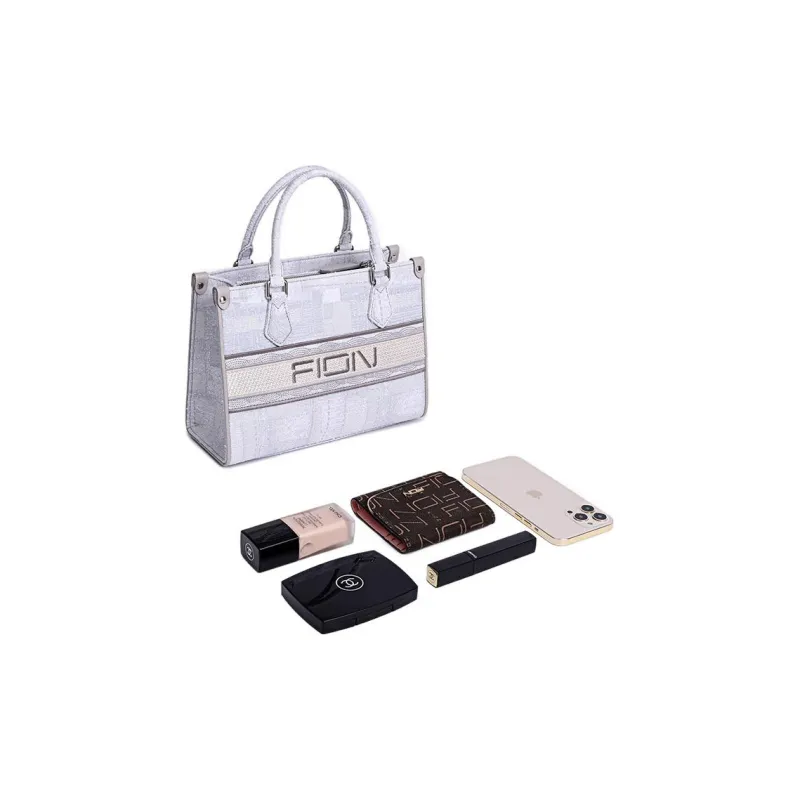 FION Fabric Tote Bag, Shopping Bag, Handbag, Crossbody Bag Regular Women's Light Gray-3