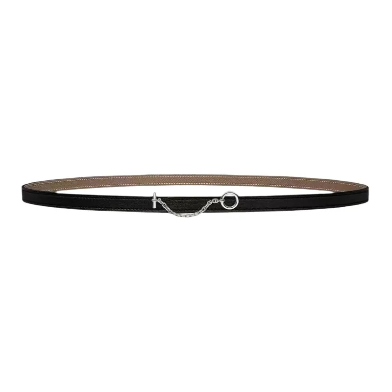 HERMES Carrousel Leather Belts Unisex Black/Elephant Gray-0