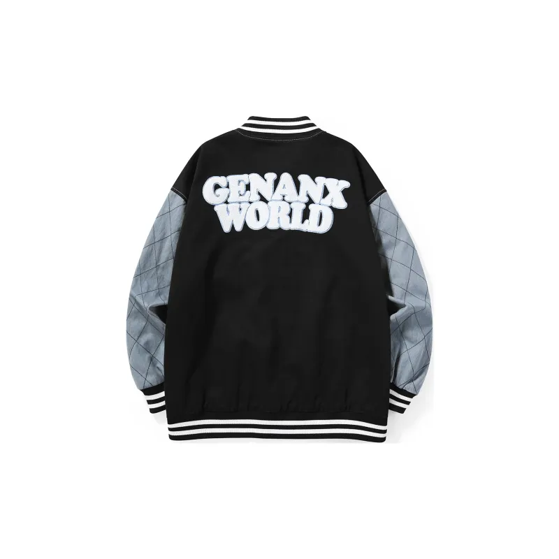 GENANX Loose Fit Baseball Jacket Unisex Black-1
