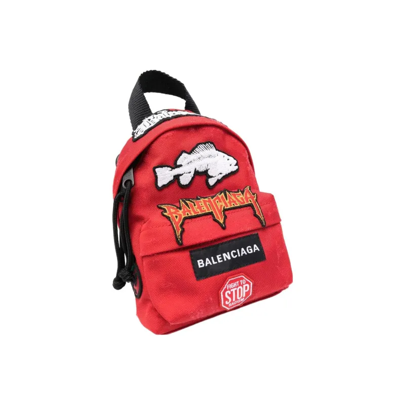 Balenciaga Polyester Backpack Regular Men's Red & Black-2