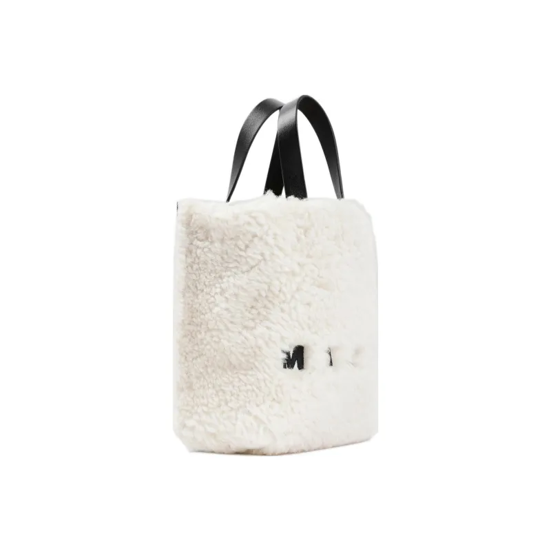 MARNI Lambskin With Calfskin Tote Bag, Shopping Bag, Shoulder Bag, Crossbody Bag, Handbag Regular Women's White/Black-1