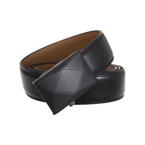 BAIJUAN Leather Belts Men Black Buckle And Black Strap