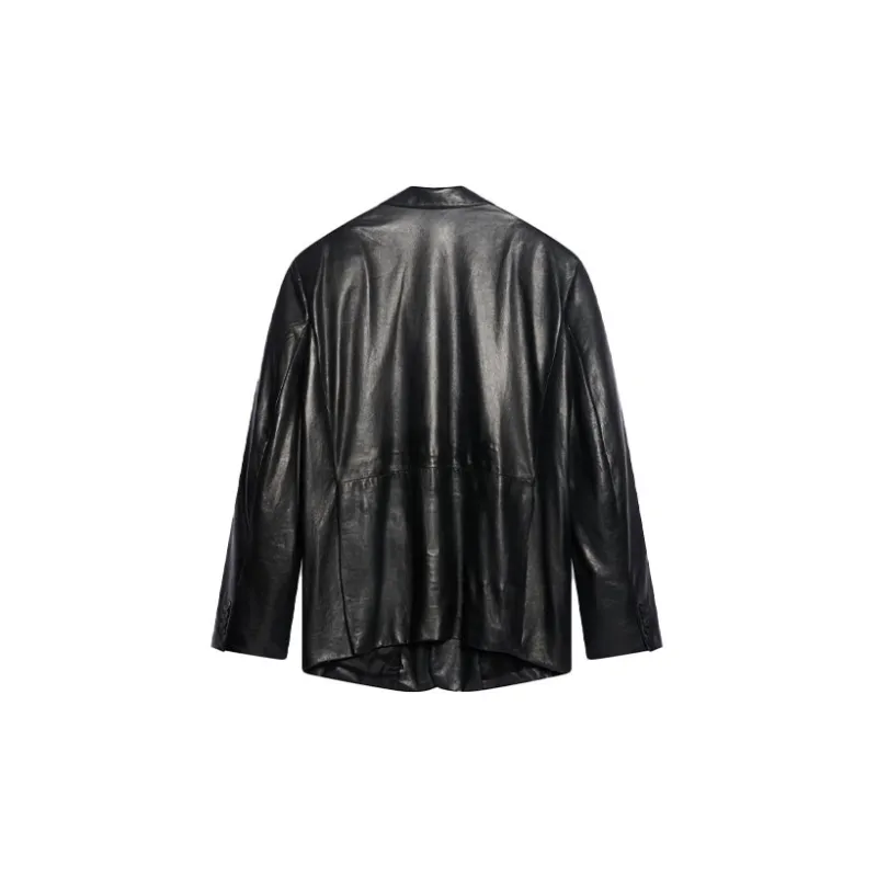 Balenciaga Leather Jackets Men Black-1