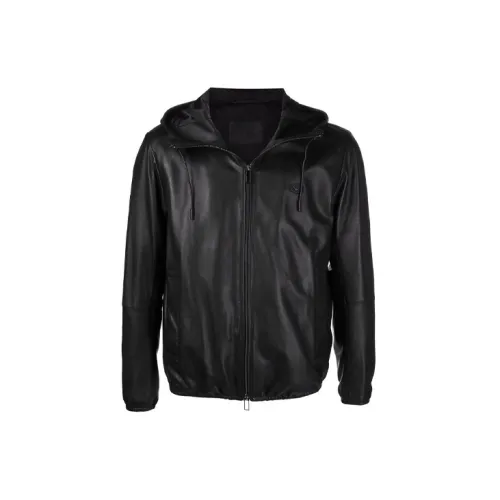 EMPORIO ARMANI Leather Jackets Men Black