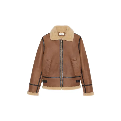 SAINT LAURENT Leather Jackets Men Brown