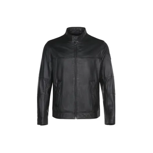 HUGO BOSS Leather Jackets Men Black