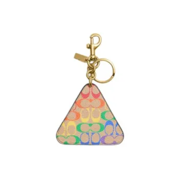 COACH Bag Charm Canvas With Leather Charm Bag Accessory Unisex Khaki & Rainbow