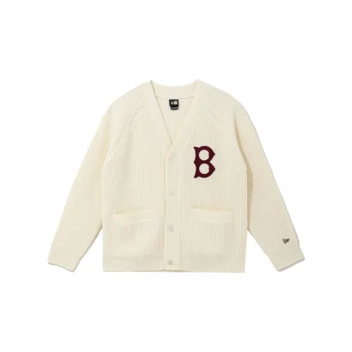 New Era Logo Print Wool Knit Cardigan Beige