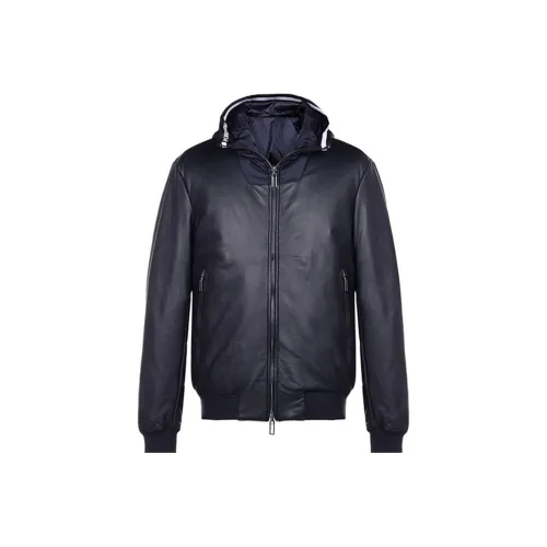 EMPORIO ARMANI Leather Jackets Men Marine Blue