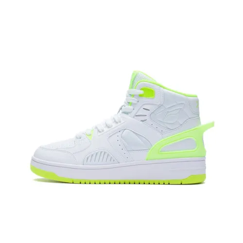 LINING Skateboard Shoes Women's High-Top Standard White/Neon Yellow Green