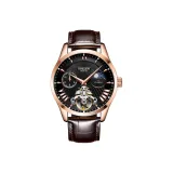 302 Rose Gold Black Dial Leather Strap