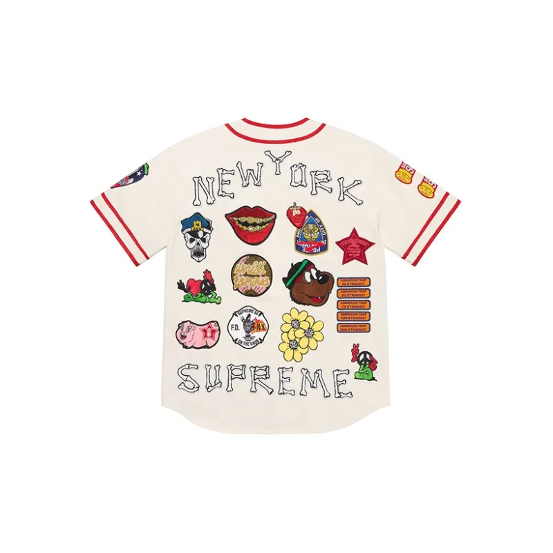 Supreme Patches Denim Baseball Jersey Black L - POIZON
