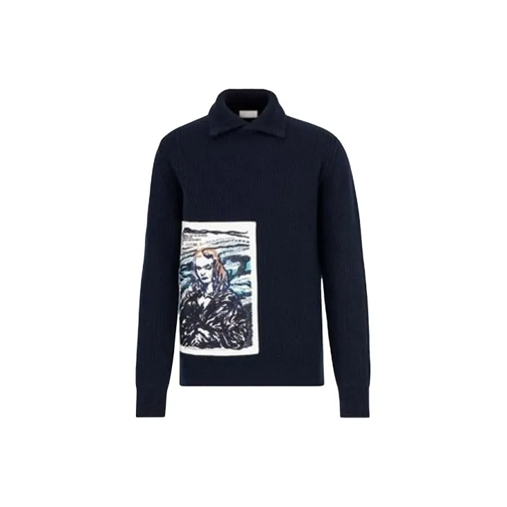 DIOR Quarterly New Products Cashmere Sweaters Men Navy Blue-2
