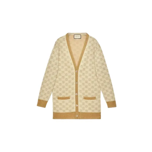 Gucci GG Golden And Silver Silk Wool Cardigan For Women Golden Female