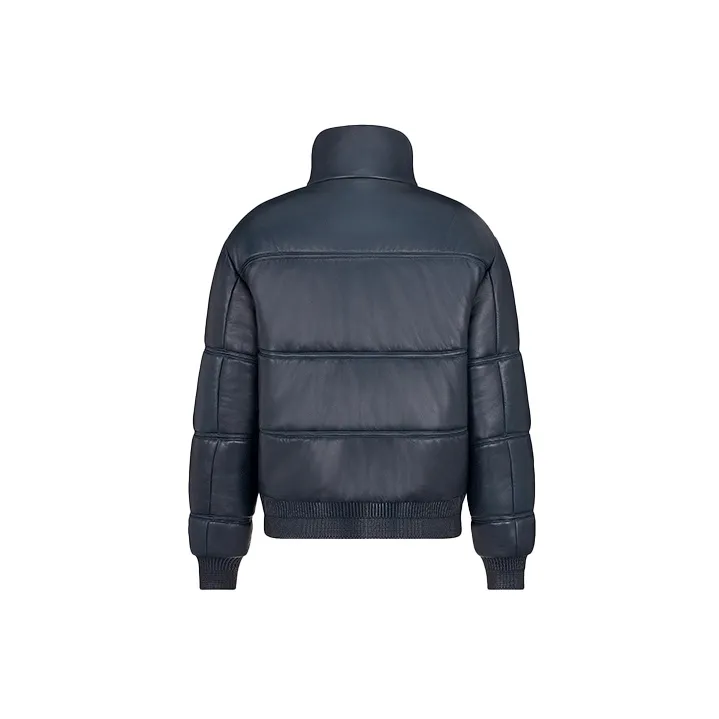 DIOR Quarterly New Products Leather Jackets Men Blue With White Lettering-1