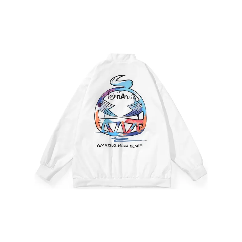 GENANX Loose Fit Baseball Jacket Unisex White-2