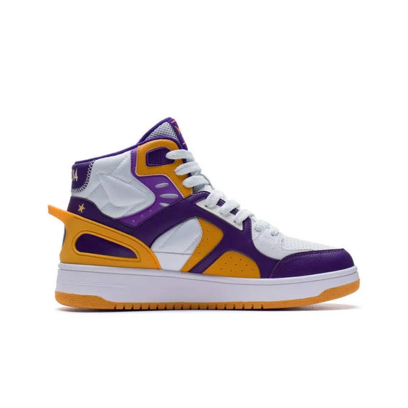 LiNing Cushioning High Top Skateboard Shoes Women's White Purple Yellow-1