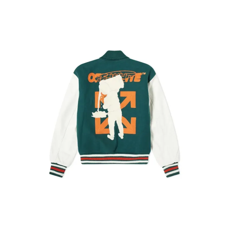 OFF WHITE Leather Logo Patch Varsity Jacket-1