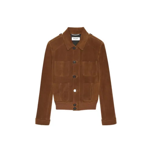 SAINT LAURENT Leather Jackets Men Brown