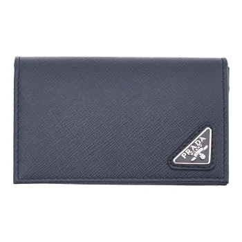 PRADA Cow Leather Card Holder Wallet Men's Blue