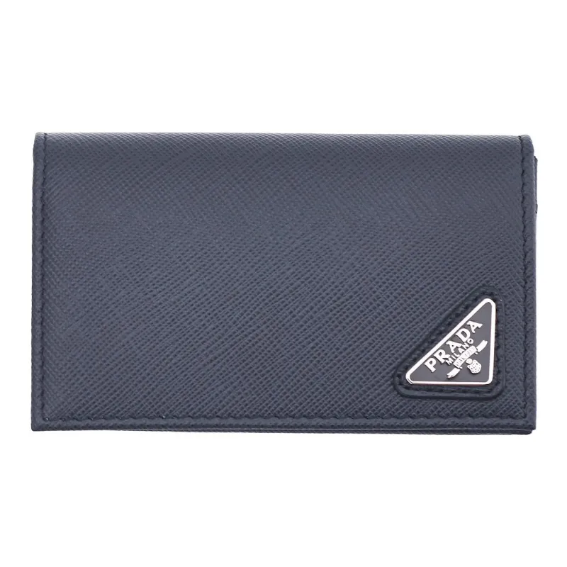 PRADA Cow Leather Card Holder Wallet Men's Blue-0