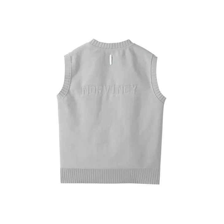 NORVINCY Crew Neck Knitted Fabric Badge Vest Unisex-4