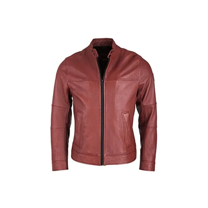 HUGO BOSS Leather Jackets Men Copper Brown-1