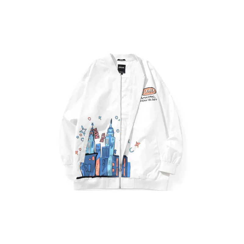 GENANX Loose Fit Baseball Jacket Unisex White-1
