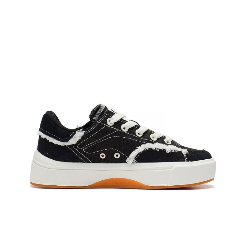 LiNing Comfy Slip Resistant, Abrasion Resistant, Lightweight Low Top Skateboard Shoes Women's Black White-1