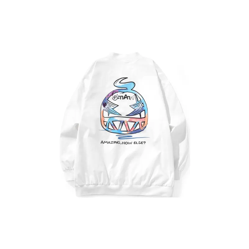 GENANX Loose Fit Baseball Jacket Unisex White-3