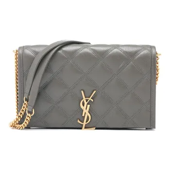 SAINT LAURENT BECKY Lambskin Chain Wallet Shoulder Bag Crossbody Bag Women's Gray