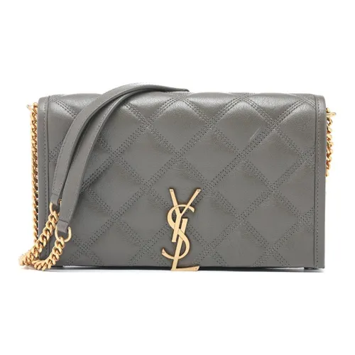 SAINT LAURENT BECKY Lambskin Chain Wallet Shoulder Bag Crossbody Bag Women's Gray