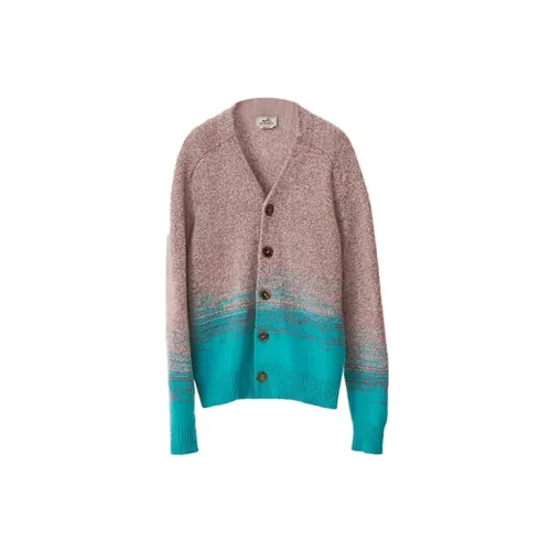 HERMES Cashmere Sweaters Men Gray Pink