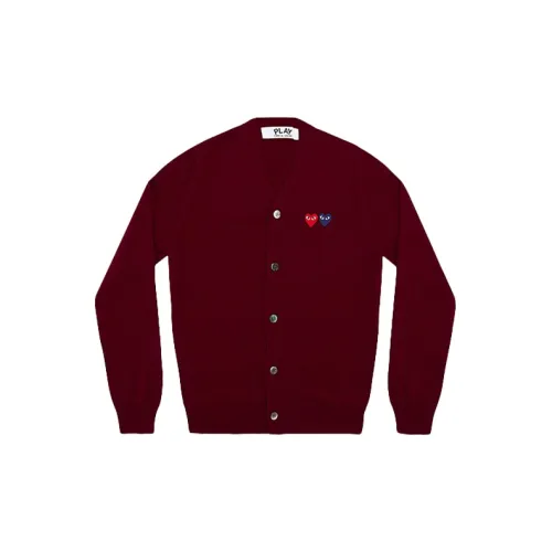 CDG Play Sweaters Men Burgundy Red