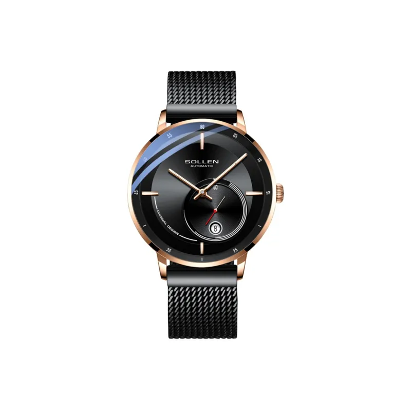 SOLLEN Automatic Mechanical Movement Stainless Steel Watchband Watch Men's Watches Black Dial SL-309-2