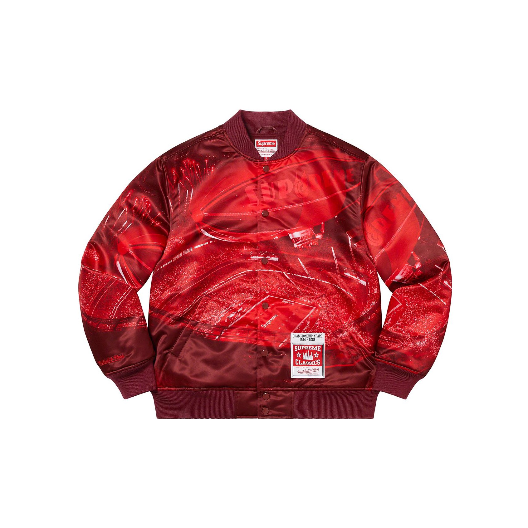 Supreme Mitchell & Ness Stadium Satin Varsity Jacket - POIZON Supreme Mitchell & Ness Stadium Satin Varsity Jacket - POIZON