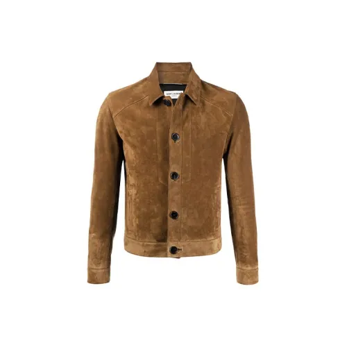 SAINT LAURENT Leather Jackets Men Brown