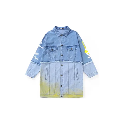 GENANX Trench Coats Unisex Denim Blue