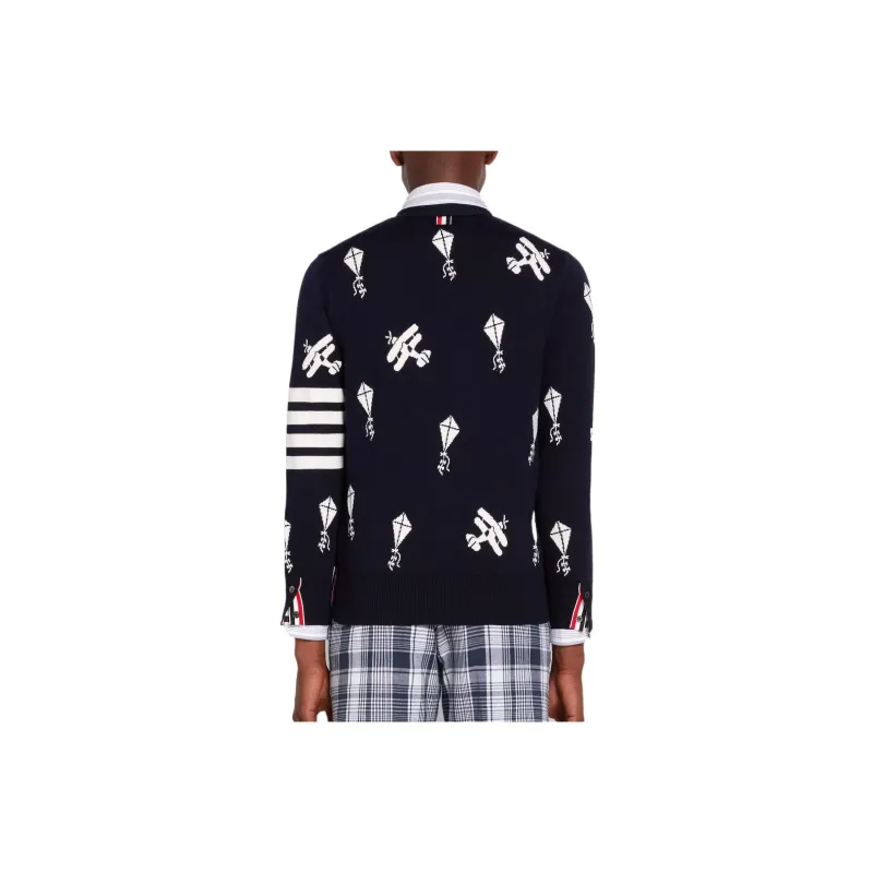 THOM BROWNE Sky Icons 4 Bar Cardigan-1