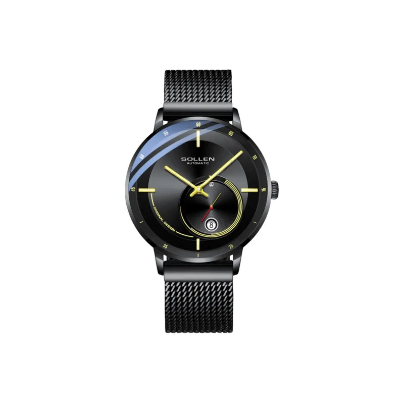 SOLLEN Automatic Mechanical Movement Stainless Steel Watchband Watch Men's Watches Black Dial SL-309-4