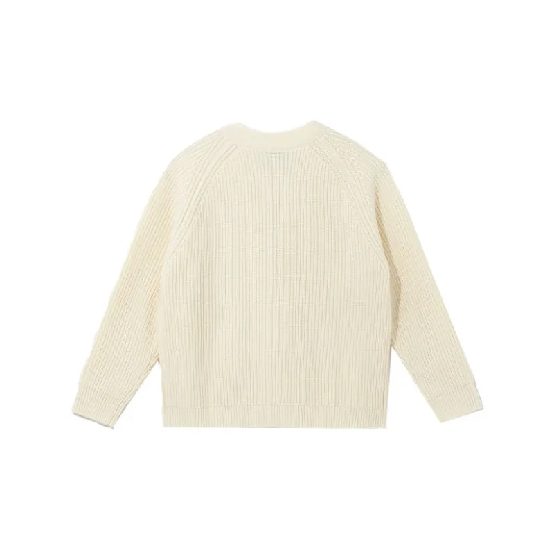 New Era Logo Print Wool Knit Cardigan Beige-1