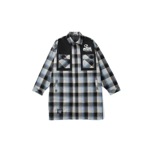 GENANX Trench Coats Unisex Apricot Blue Plaid