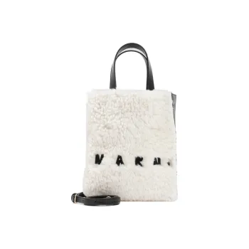 MARNI Lambskin With Calfskin Tote Bag, Shopping Bag, Shoulder Bag, Crossbody Bag, Handbag Regular Women's White/Black