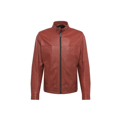 HUGO BOSS Leather Jackets Men Copper Brown