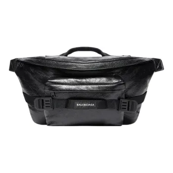 Balenciaga Army Sheepskin Fanny Pack Large Size Men's Black