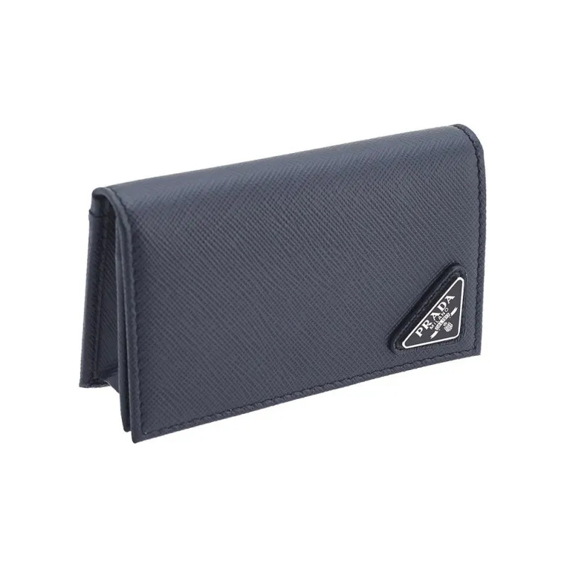 PRADA Cow Leather Card Holder Wallet Men's Blue-2
