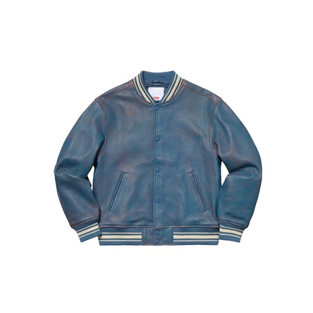 Supreme Worn Leather Varsity Jacket POIZON